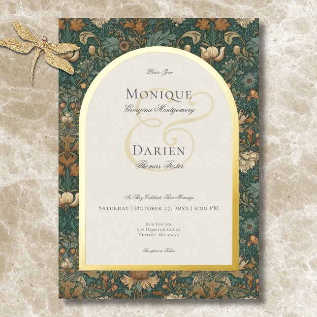 Vintage Natur William Morris Elegante Hochzeit Folieneinladung (Vintage Nature William Morris Elegant Wedding Foil Invitation)