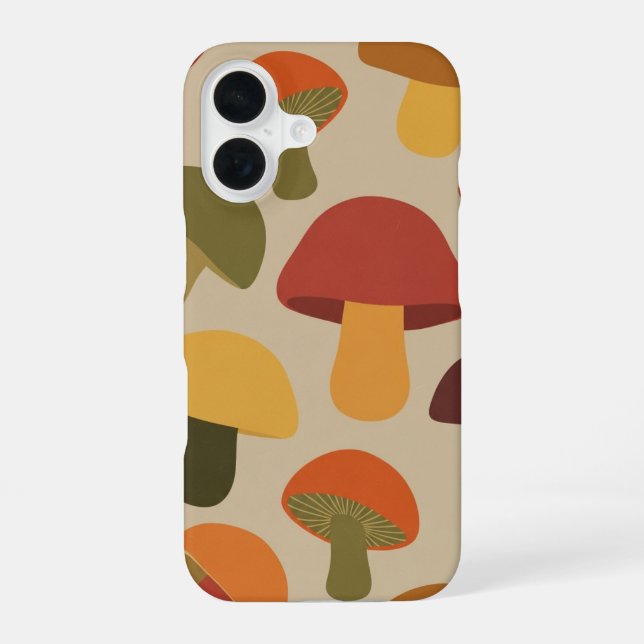 Vintage Natural Mushroom Pattern iPhone 16 Hülle (Rückseite)