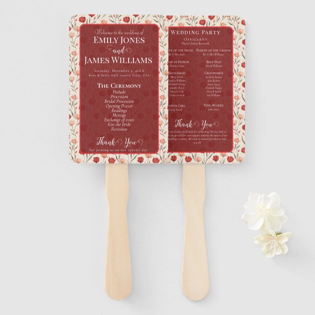 Vintage Nature Tulip Flower Spring Wedding Program Fächer (Vorne und Hinten)