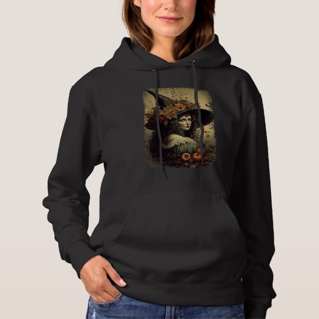 Vintage Nature Witch October Halloween Illustratio Hoodie (Vorderseite)