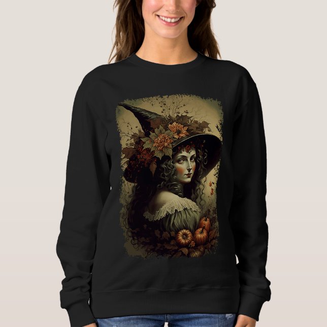 Vintage Nature Witch October Halloween Illustratio Sweatshirt (Vorderseite)