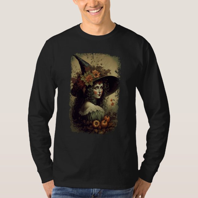 Vintage Nature Witch October Halloween Illustratio T-Shirt (Vorderseite)