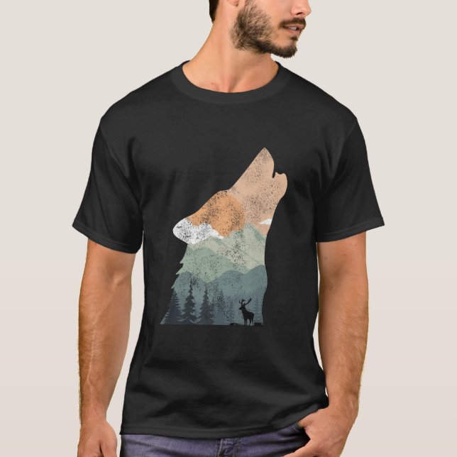 Vintage Naturgestaltung mit Silhouette des Wolfs T-Shirt (Vorderseite)
