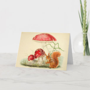 Vintage-Naturillustration - Eichhörnchen, Pilze  Karte