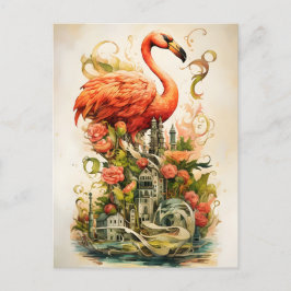 Vintage natürliche Blume Flamingos Paradies Feiertagspostkarte