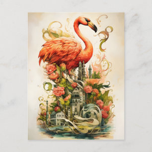 Vintage Natürliche Blumen Flamingos Paradies Feiertagspostkarte