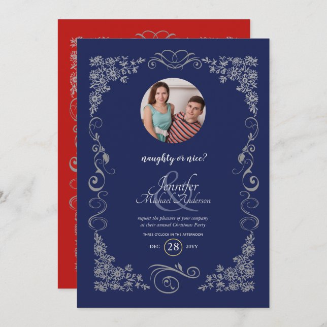 Vintage Naughty oder Nice FOTO Weihnachts-Party Einladung (Vorne/Hinten)