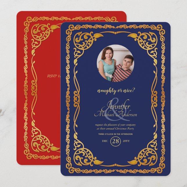 Vintage Naughty oder Nice FOTO Weihnachts-Party Einladung (Vorne/Hinten)