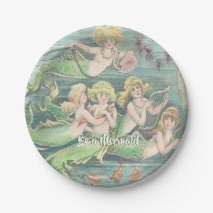 Vintage Nautic Fantasy Mermaids, Sei eine Meerjung Pappteller