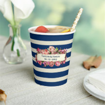 Vintage Nautic Navy Blue Stripes Blumenhochzeit