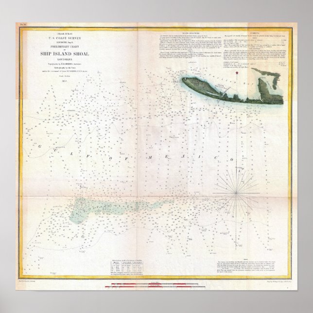 Vintage Nautic Ship Island Shoal Louisiana Poster (Vorne)