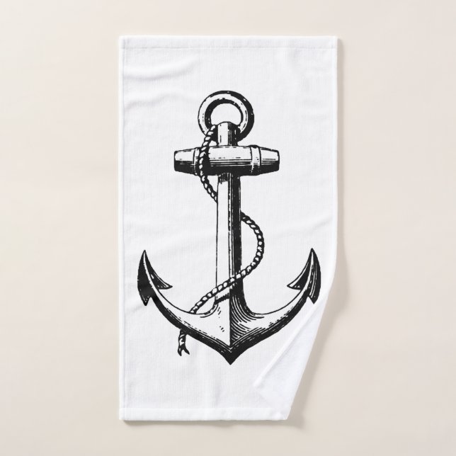 Vintage Nautical Anchor Illustration Handtuch (Handtuch)