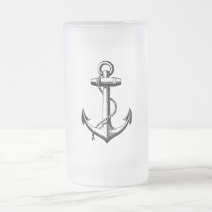 Vintage Nautical Anchor Illustration Mattglas Bierglas