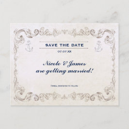 Vintage Nautical Beach Wedding Save the Date Card Ankündigungspostkarte
