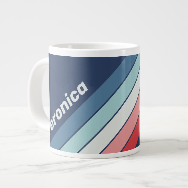 Vintage Nautical Blue Stripes with Name Jumbo-Tasse (Vorderseite Links)