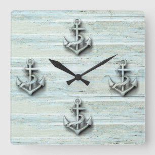 Vintage nautical classy anchor wooden quadratische wanduhr