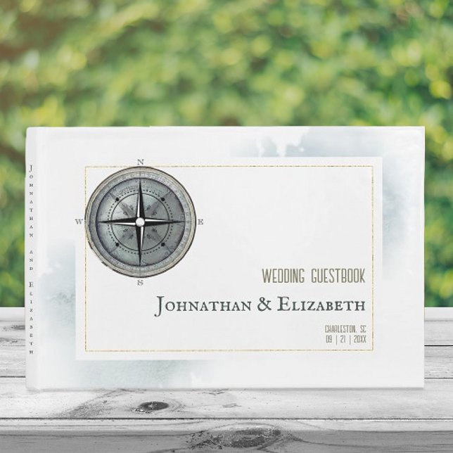 Vintage Nautical Compass-Hochzeit Gästebuch (Vintage Nautical Compass Wedding Guest Book)