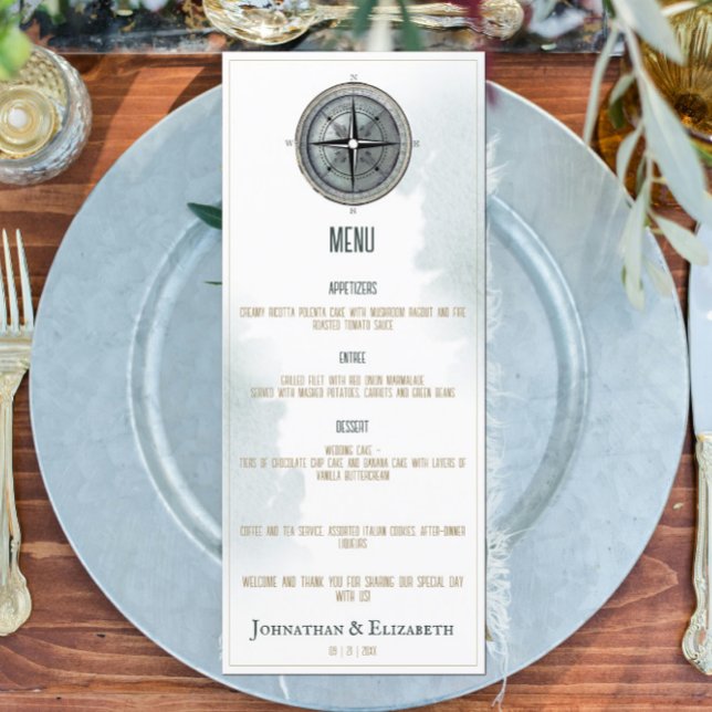 Vintage Nautical Compass-Hochzeit Menükarte (Vintage Nautical Compass Wedding Menu)