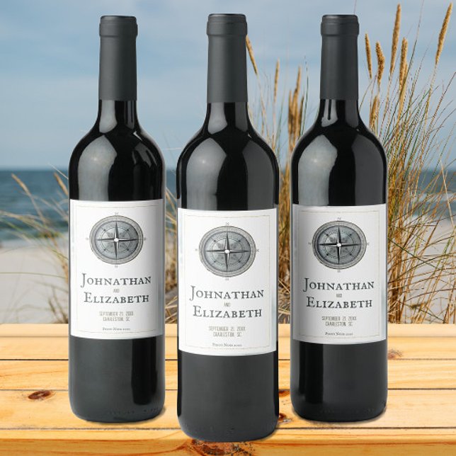 Vintage Nautical Compass-Hochzeit Weinetikett (Vintage Nautical Compass Wedding Wine Labels)