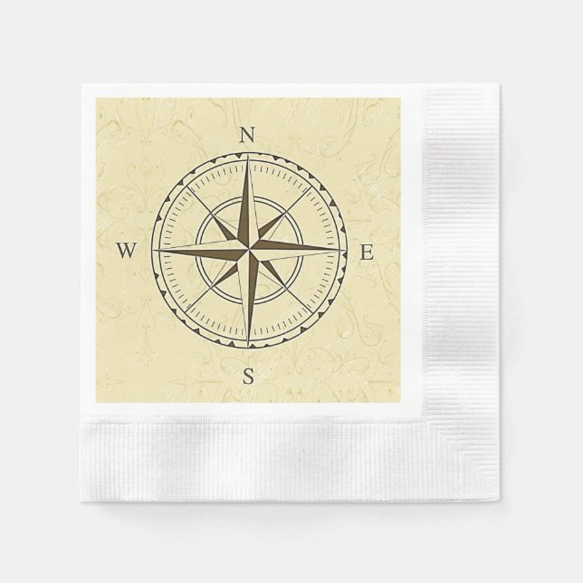 Vintage Nautical Compass Rose Elfenbeinküste Serviette (Vorderseite)