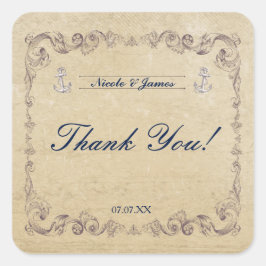 Vintage Nautical Elegant Beach Hochzeitsticker Quadratischer Aufkleber