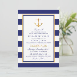 Vintage Nautical Gold Anchor, Navy & Gold Hochzeit Einladung