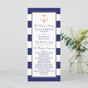 Vintage Nautical Gold Anchor, Navy & Gold Hochzeit Programm