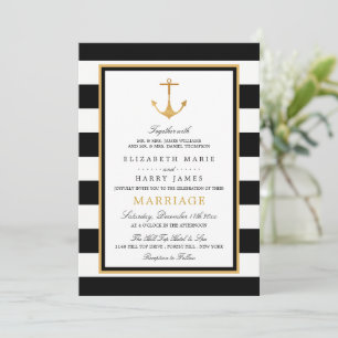 Vintage Nautical Gold Anker, Black & Gold Hochzeit Einladung