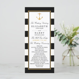 Vintage Nautical Gold Anker, Black & Gold Hochzeit Programm
