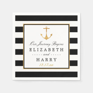 Vintage Nautical Gold Anker, Black & Gold Hochzeit Serviette