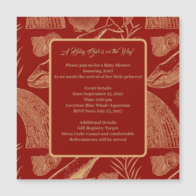 Vintage Nautical Whale Red Baby Dusche Einladung (Vorderseite)