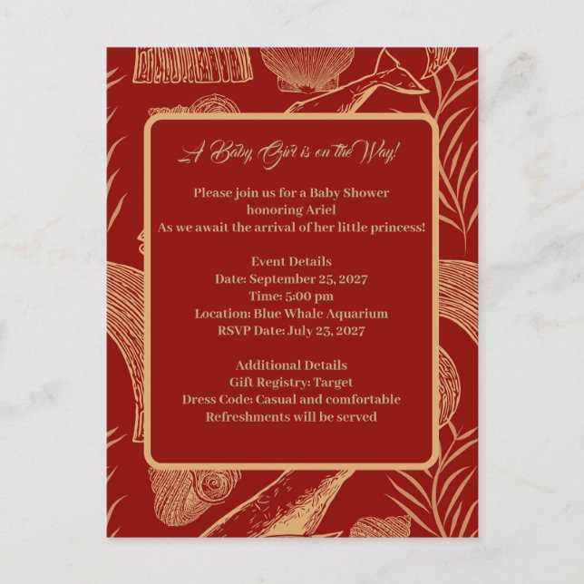 Vintage Nautical Whale Red Baby Dusche Einladung Postkarte (Vorderseite)