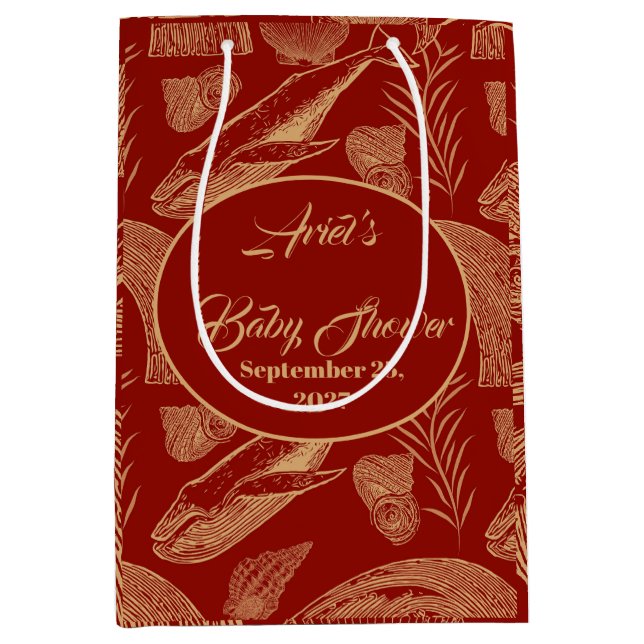 Vintage Nautical Whale Red Baby Dusche Mittlere Geschenktüte (Vorderseite)