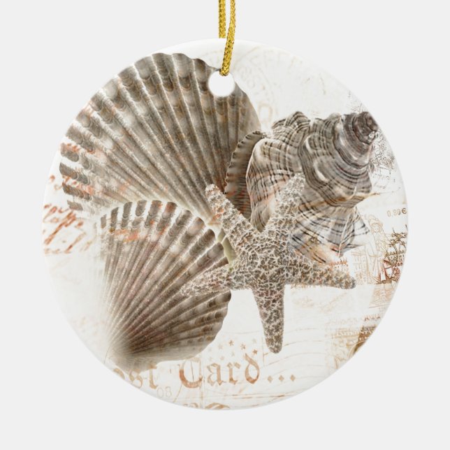 Vintage Nautilus Starfish Seashells Keramikornament (Vorne)