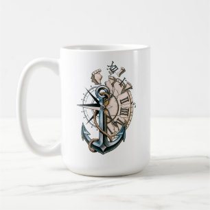 Vintage nautische Anker- und Uhren-Kaffeetasse Kaffeetasse
