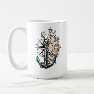 Vintage nautische Anker- und Uhren-Kaffeetasse Kaffeetasse
