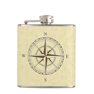 Vintage nautische Kompassrose Elfenbein Flachmann