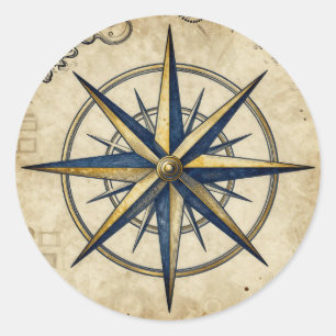 Vintage nautische Kompassrose Runder Aufkleber