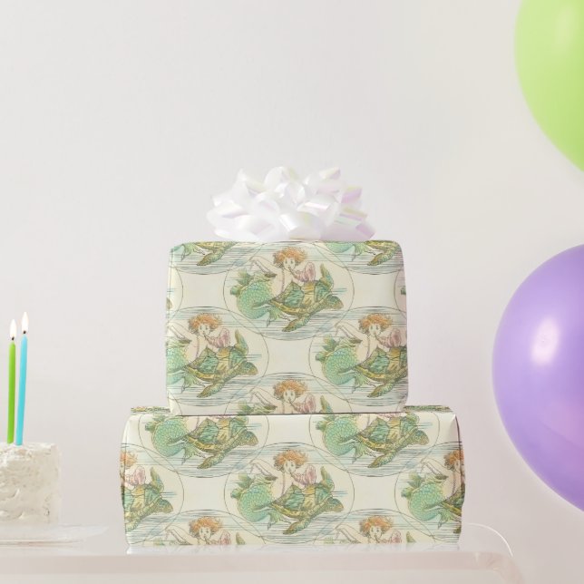 Vintage Nautische Meerjungfrau mit Meeresschildkrö Geschenkpapier (Partygeschenke)
