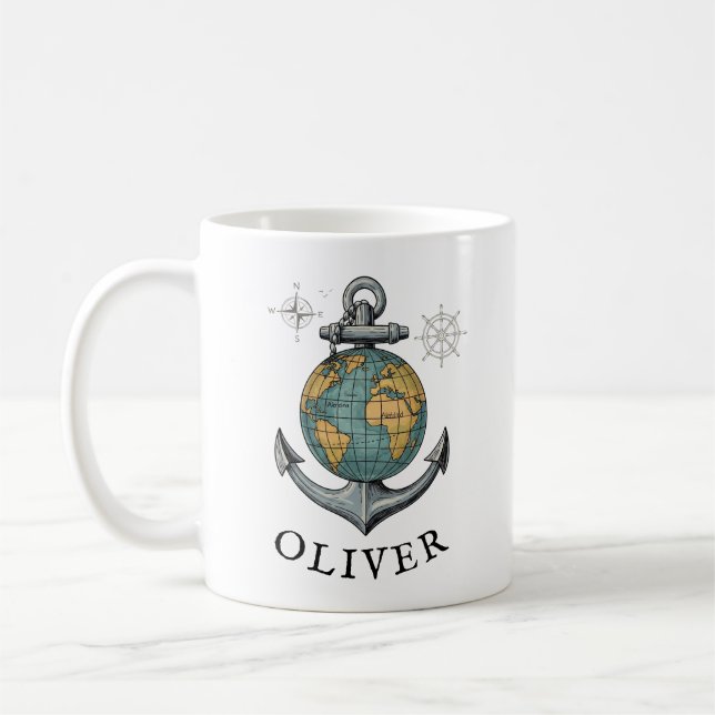 Vintage Nautische Schleife und Anker Kaffeetasse (Links)