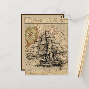 Vintage nautische Segelschifffahrtskarte Postkarte