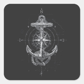 Vintage nautischer Anker Kompassrose Marine Quadratischer Aufkleber