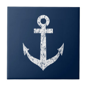 Vintage nautischer Anker marineblau und weiß Fliese