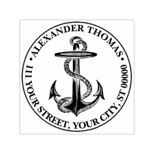 Vintage-nautischer Anker-Schiff-Preppy-Name-Adress Permastempel