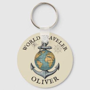 Vintage-Nautischer Globus und Anker Schlüsselanhänger