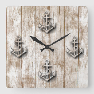 Vintage nautischer klassischer Anker aus Holz Quadratische Wanduhr