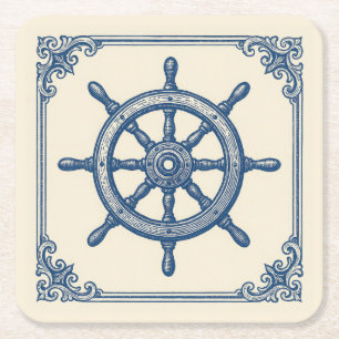 Vintage nautisches blaues Kapitänsrad Rechteckiger Pappuntersetzer