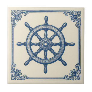 vintage nautisches blaues Kapitänssteuerrad Fliese