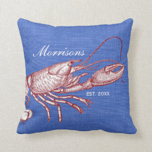Vintage nautisches Hummer-Monogramm-Strandhaus Kissen