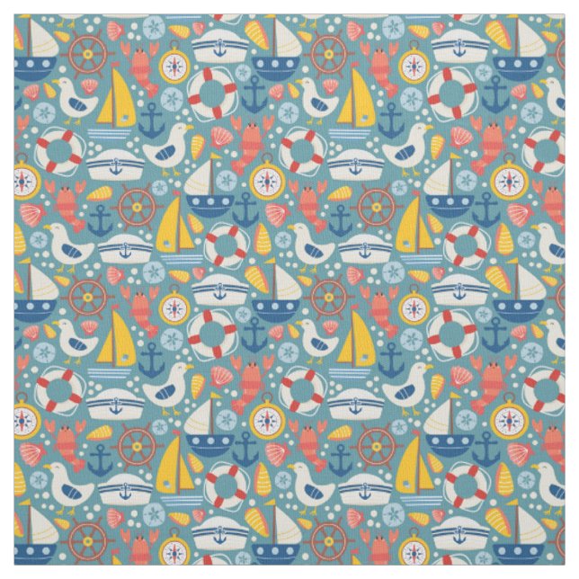 Vintage nautisches Meeresleben  Stoff (Muster)